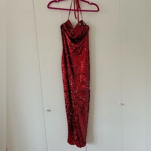 Dollskill red sequin halter dress